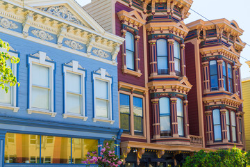 San Francisco Victorian houses in Pacific Heights California - obrazy, fototapety, plakaty
