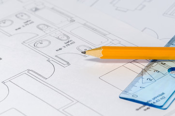 Pencil over a Blueprint