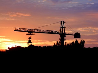 Logyard Crane working at sunset