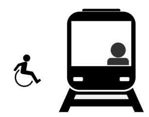 Personne handicapée en fauteuil roulant et un métro