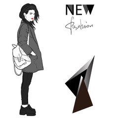 Fashion girl with hat new look vector illustration