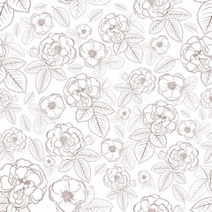 Seamless pattern of flowers, brown on white