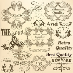 Calligraphic set of vector decorative elements in vintage style