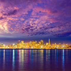 San Francisco sunset skyline California bay water reflection