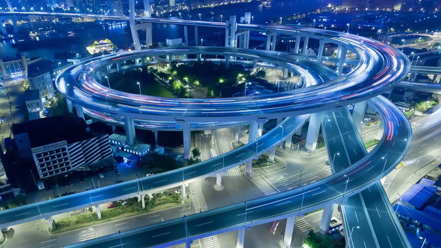 China Shanghai Nanpu Bridge with heavy traffic time lapse
