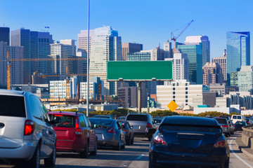 San Francisco city traffic in rush hour with downtown skyline