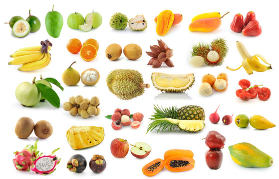 fruit collection isolated on white background