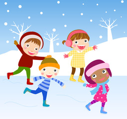 Fototapeta premium Cartoon skating kids