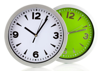 Round office clocks isolated on white