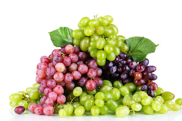 Ripe green and purple grapes isolated on white