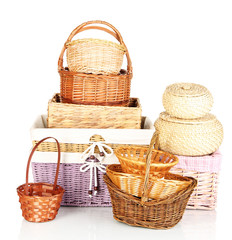 Many different baskets isolated on white