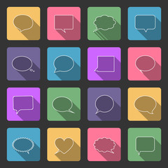 Comic style speech bubbles flat icons set with long shadow.