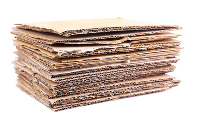 Stack of cardboard for recycling isolated on white - obrazy, fototapety, plakaty