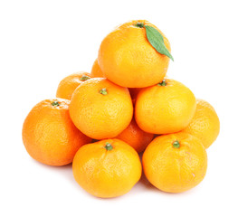 Ripe sweet tangerines, isolated on white