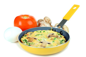 Omelet with mushrooms isolated on white