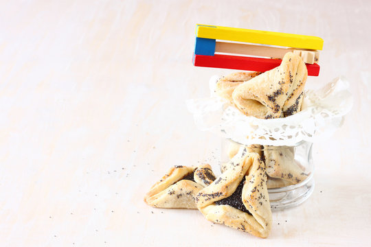 Hamantaschen cookies or hamans ears for Purim celebration 