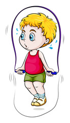 A young Asian boy playing skipping rope