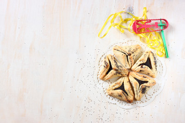 Hamantaschen cookies or hamans ears for Purim celebration 