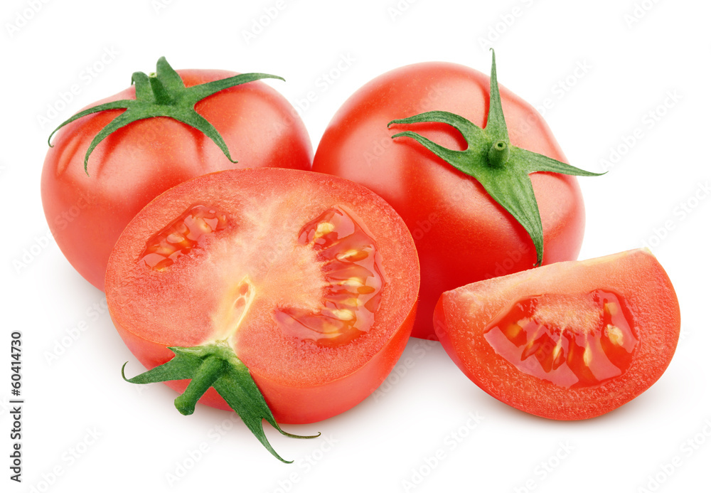 Wall mural Sliced red tomato vegetable isolated on white with clipping path - Wall murals
