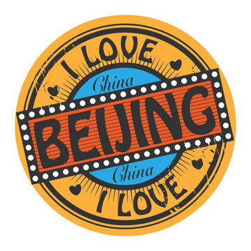 Grunge color stamp with text I Love Beijing inside