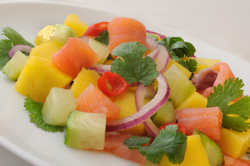 Norwegian salmon ceviche with mango and coriander