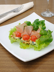Jamon with blue cheese under the walnut sauce