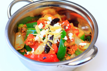 North Indian vegetable curry on silver plate