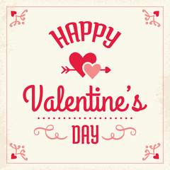 happy valentines day card in cream pink and red with love hearts