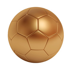 Bronze soccer ball isolated on white background