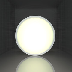 Blank rounded box display on black empty room