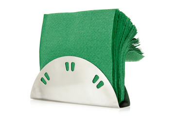 Table napkin holder with green napkins