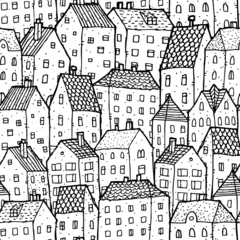 Tapeten Weiß Nahtloses Muster der Stadt in schwarz und weiß