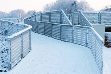 Modern steel balustrades in winter