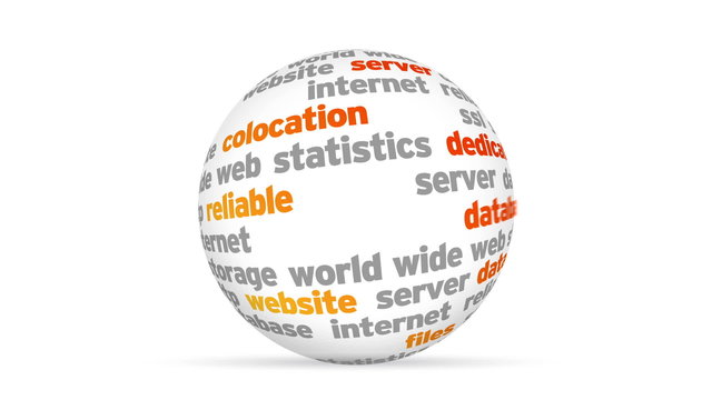 Flying words forming a 3d Web Hosting Sphere
