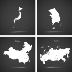 Set of silhouette countries over blue background