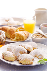 Powdered homemade shortbread cookies. Sweet breakfast