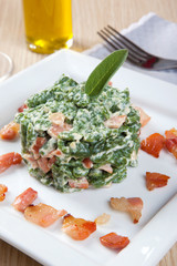 spatzle with spinach and speck - bacon -
