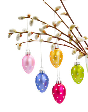 Hanging multicolored easter eggs