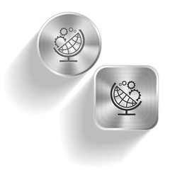 Globe and gears. Vector set steel buttons
