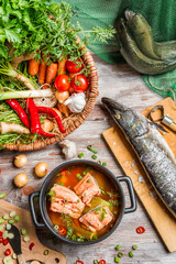 Closeup of fresh ingredients for fish soup