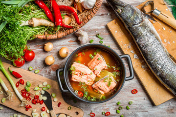 Fresh ingredients for fish soup