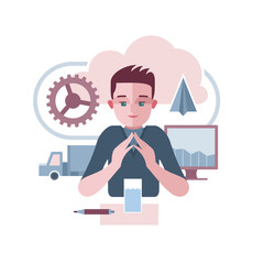 Man is presenting an abstract corporate environment