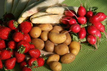 Spargel, Erdbeeren, Kartoffeln und Radieschen