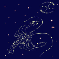 Fototapeta na wymiar Zodiac sign Cancer on the starry sky