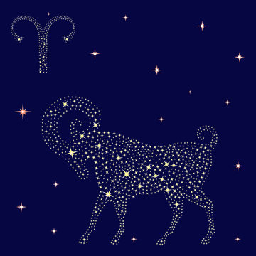 Zodiac sign Aries on the starry sky