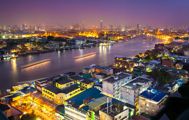 Urban City Skyline, Grand Palace & Wat Phra Kaew, Bangkok, Thail