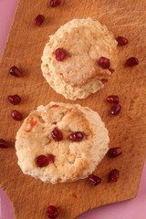 home made fruit scone on a wooden board