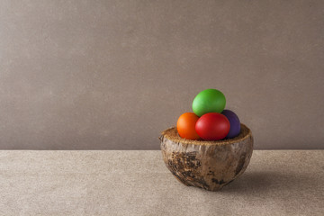 background colorful Easter eggs basket