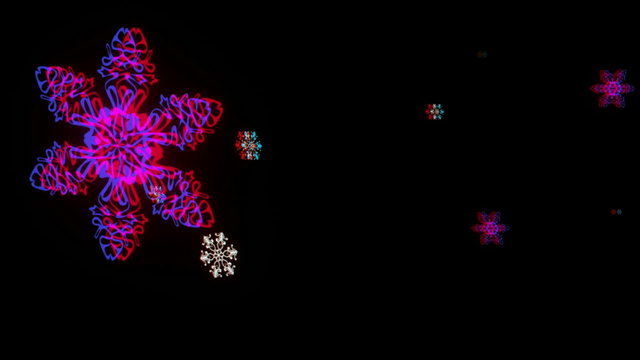 vj, Snowflakes on a black background. 3d, stereoscopic, anaglyph