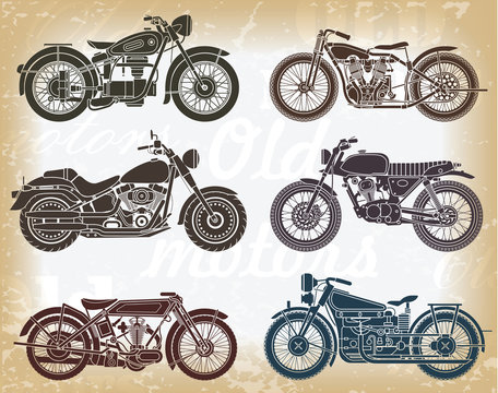 Vector set of old classic motorcycle